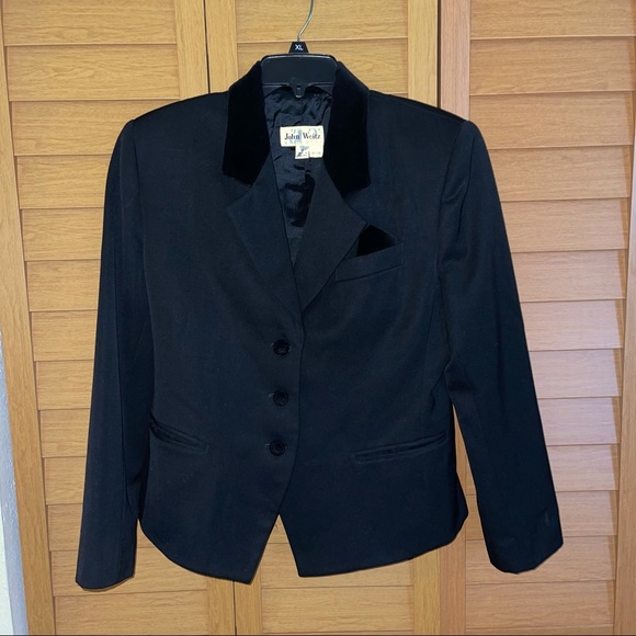 John Weitz Vintage Black Wool Velvet L Blazer Jacket - Picture 2 of 10